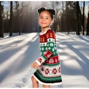 Gymboree Girls Intarsia Fairisle Sweater Dress - Christmas Cabin - red Size 2t